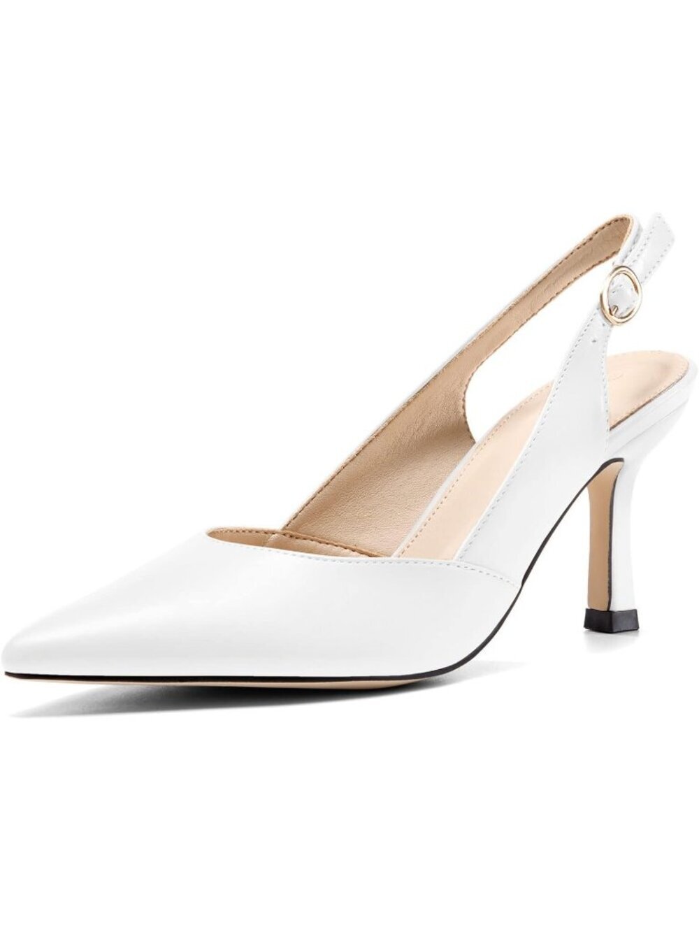 Women's Slingback Kitten Heels Closed White/Pu Toe Backless Dress Pumps Shoes